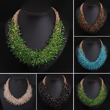 Women Glass Crystal Bibs Choker Necklace Pendant Jewelry Statement Party Gifts