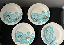 4 Ceramic Tropical Hibiscus Plates Hand Painted-Luncheon/Dessert Plates