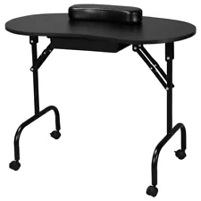 Black Manicure Table Nail Portable Beautician Desk Workstation W/ Bag Used