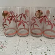 Tall Glass Tumbler Sun Palm Trees Pink Red Gold Highball Mimosa For The Girls