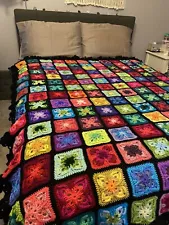 New Handmade Crochet Blanket For A Queen-full Size Colorful Multicolored