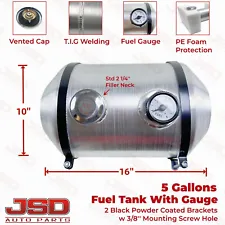 Universal Fuel Gas Tank With Gauge 5 Gallon 10x16 End Fill 3/8 NPT Aluminum Spun