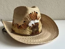 Stetson Roadrunner Straw Feathers Cowboy Hat Bryant Finish Size 7 *NICE*