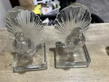 Vintage Indiana Glass Pouter Pigeon Dove Bird Bookends Crystal Clear 6” Tall