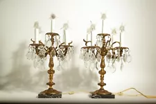 Incredible Pair of Vintage Brass and Crystal Table Chandeliers