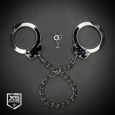 REAL Legcuffs Chrome NICKEL PLATED Double Lock LEG IRONS Shackles Leg Cuffs