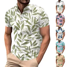 Men's Summer Hawaiian Polo Shirts Golf Shirt Floral Printed Short Sleeve Tops