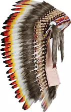 M20-Medium Indian Three Colors Feather Headdress (36 Inch Long)