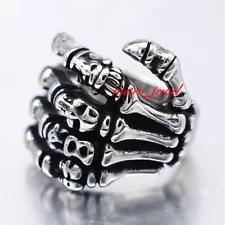 JXC Mens Biker Skull Skeleton Hand Finger Ring For Men Stainless Steel Size 7-15