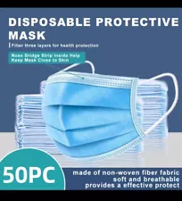 Face Mask Non-Medical Surgical 3-Ply Disposable Earloop Face Shield (50 CT)