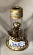 PAKTONG OPIUM OIL LAMP/19th Century/2 Blue Dragons/Porcelain Dome Disk/China.