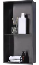 Black Stainless Steel Shower Niche 12"×24" Double Shelves Wall Inserted Modern