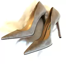 PRADA HEELS WOMEN SZ 39.5 GRAY SUEDE STILLETO 4 1/2" DAL 1913 HIGH FASHION STYL