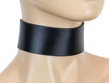 1 3/4" Wide Plain Genuine Black Leather Choker Collar Necklace Roller Buckle