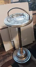 Vintage Mid Century Silver Metal Standing Ashtray Heavy Glass