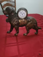 Antique 1900s Cast Iron Figural St. Bernard Clock Ingraham Chicago