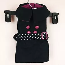 DC by Petco Dog Clothing Black Coat with Polka Dot Belt Purple Buttons Size M