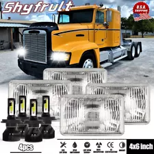 For Freightliner FLD 120 112 4Pcs 4X6" inch LED Headlights Hi-Lo 6000k (For: 1995 Freightliner FLD120)