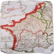 WW2 British Escape Map Handkerchief - Western Europe and major Towns and Cities