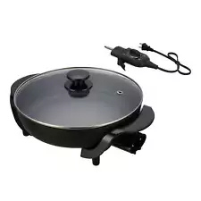 12" Round Nonstick Electric Skillet with Tempered Glass Cover, Black