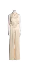 CHANEL 06A Cream Satin Silk Sleeveless Wide Leg Jumpsuit Romper FR-44 As-Is READ