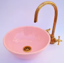 Pink Ceramic Sink Bowl, Modern Sink for bathroom, Countertop Vessel basin Drain