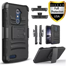 For ZTE Max XL Case, Dual Layers Belt Clip + Premium Screen Protector