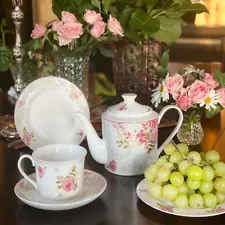 English Rose Bone China Tea Set of 3 for 1 person + Free Towel