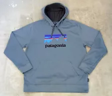 Patagonia Shop Sticker Polycycle Hoodie Men's Size Large Shadow Blue