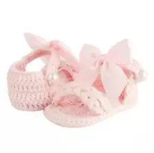 Baby Deer Pink Crochet Sandals with Bows Newborn