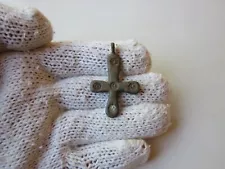 ancient late Roman or Byzantine lead engraved cross amulet pendant.