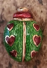 Tiffany 18K Gold Lady Bug Red Enameled Hearts Pin