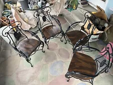 Custom Made Wrought Iron Patio Chairs (4) w/ Finished Wood Seats