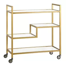 33" Wide Rectangular Bar Cart with Glass Shelves in Brass, Bar Carts for the ...