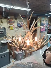 Real Antler Chandelier Mule Deer Hanging Lamp Ceiling Pendant Rustic Log Cabin