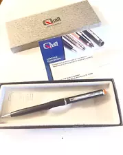 1990s Black Matte Quill Twist Ball Pen. Excellent box. 3 initials in bubble.