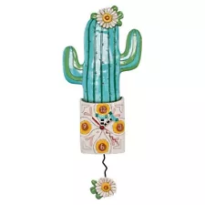 New ALLEN DESIGNS Wall Clock DESERT BLOOM WHITE FLOWER CACTUS Swing Pendulum