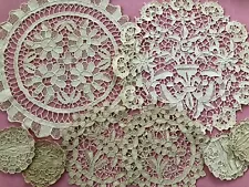 DOILIES Point De Venise Lace Antique Handmade + 6 Coasters Wine Stem Vintage Lot