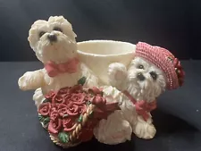 White Dog Westie Planter for 2.5” Plant - Dogs w/ Roses, Bows, Hat (VTG 1990’s)