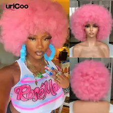 Short Hair Afro Kinky Curly Wigs With Bangs For Black Women Cosplay lolita Synth