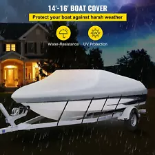 Waterproof Boat Cover, 14'-16', Heavy Duty 210D Polyester, Fits V-Hull, 5 Straps