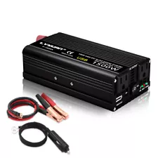 Car 1500W DC 12V to AC 110V 120V Power Inverter Converter With 2AC USB Black