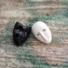 Vintage Face Mask Earrings Comedy Drama Mime Black and White