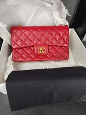 Chanel Vintage 1990's Classic Double Flap Red Lambskin Gold Hardware NEW