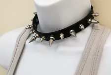 Spike choker black leather metal buckle - 13.5" - 16" werable length punk Goth