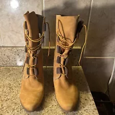 Women's Timberland 8-Inch Lace Up High Heel Boots Wheat Nubuck Size 11