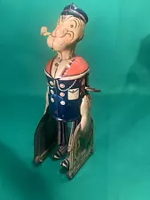 1930's Marx Toys Lithographed Tin Windup Popeye with Parrot Cages Walker