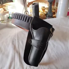 VINTAGE BLACK LEATHER GUNBELT AND HOLSTER-EL PASO SADDLERY-UNUSED-RIGHT HANDED