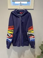 Supreme Thrasher Multi Logo Zip Up Hooded Sweatshirt XL XLarge Navy Excellent