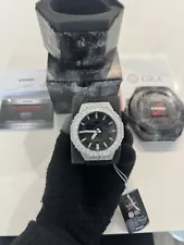 MOISSANITE Real 925 Silver Iced Casio G Shock GA-2100 Hip Hop Watch & Black Beze